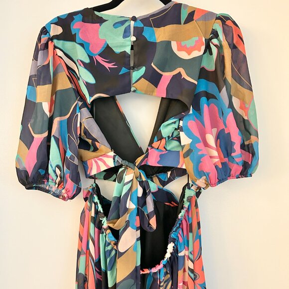 Baltic Born Open Back Floral Black Maxi Dress Bastina Size XL NWOT Flaws - Picture 7 of 10